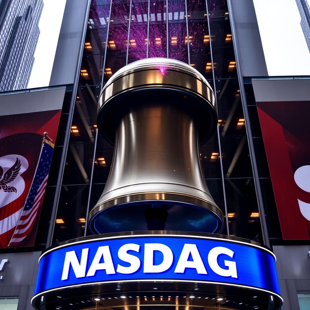 Trading chart and blockchain graphic representing a crypto firm's Nasdaq listing