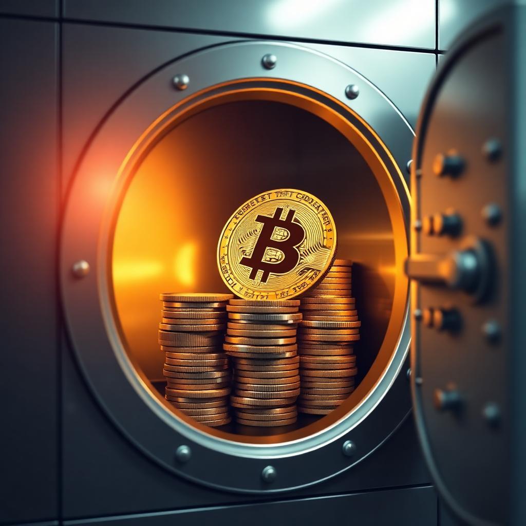 Golden bitcoin tokens representing a corporate bitcoin treasury